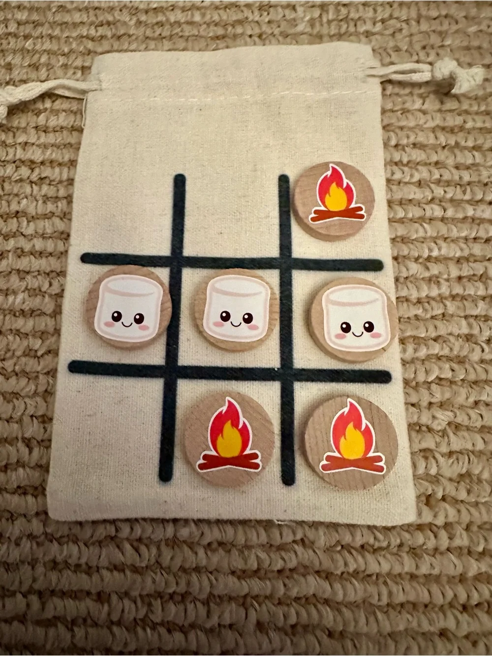 Handmade Tic Tac Toe Travel Pouch - Campfire Fun